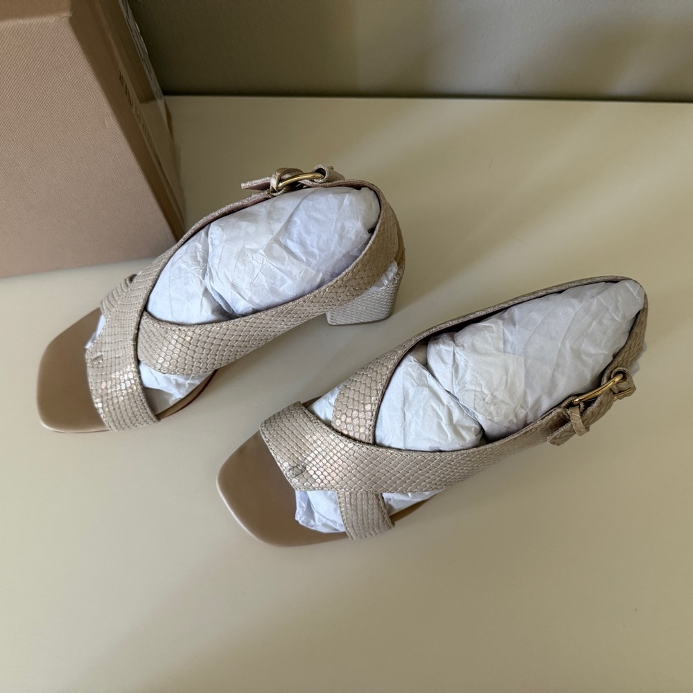 NWT Donald Pliner Pasha Vintage Leather Block Heel Praline-Metallic Snake Print - Picture 5 of 8